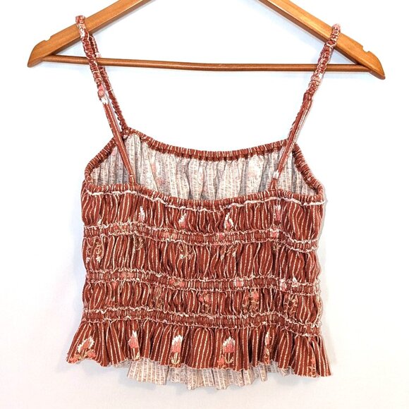 We The Free | Free People "Dolce Vita" Smocked Tank Top Brown Red | Size Small - Picture 9 of 12